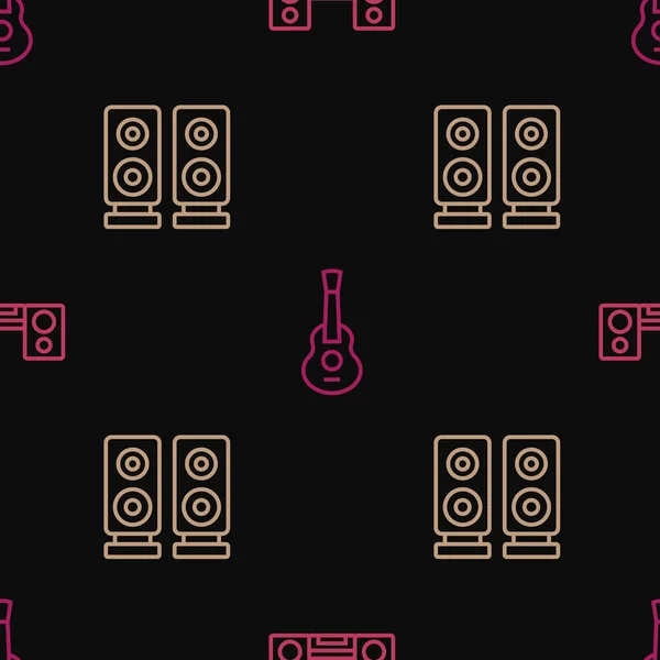 Set Line Home Stereo Two Speakers Stereo Guitar Seamless Pattern — стоковый вектор