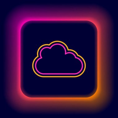 Parlayan neon çizgisi, siyah arkaplanda izole edilmiş Bulut simgesi. Renkli taslak konsepti. Vektör