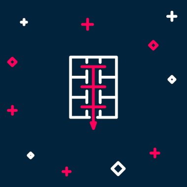 Hat Tahliye Planı simgesi mavi arkaplanda izole edildi. Yangın kaçış planı. Renkli taslak konsepti. Vektör