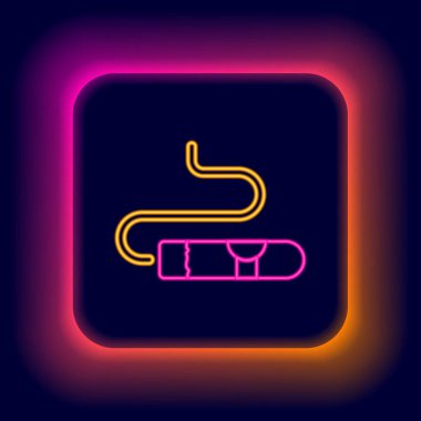 Parlayan neon hattı siyah arkaplanda izole edilmiş bir puro simgesi. Renkli taslak konsepti. Vektör