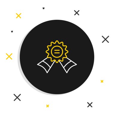 Beyaz arkaplanda çizgi madalyası simgesi izole edildi. Kazanan sembol. Renkli taslak konsepti. Vektör