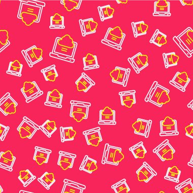 Line Network bulut bağlantısı simgesi kırmızı arkaplanda izole edilmiş. Sosyal teknoloji. Bulut hesaplama konsepti. Vektör