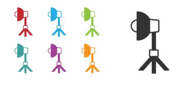 Softbox simgesindeki Siyah Stüdyo ampulü beyaz arkaplanda izole edildi. Gölge yansıma tasarımı. Simgeleri renklendirin. Vektör