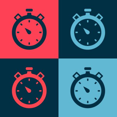 Pop Art Stopwatch simgesi renk arkaplanında izole edildi. Zaman göstergesi. Kronometre işareti. Vektör