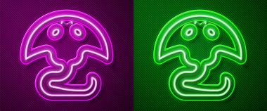 Parlayan neon hattı Stingray simgesi mor ve yeşil arkaplanda izole edildi. Vektör