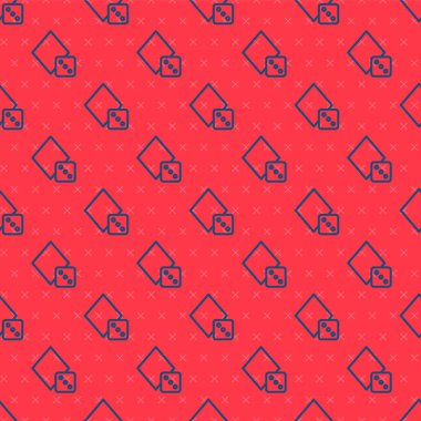 Kırmızı arkaplanda mavi çizgi oyun zar simgesi izole edilmiş kusursuz desen. Kumarhane kumarı. Vektör