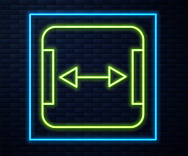 Parlayan neon hattı ölçüm simgesi tuğla duvar arka planında izole edildi. Vektör