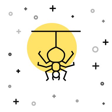 Siyah çizgi Örümcek simgesi beyaz arkaplanda izole edildi. Mutlu Cadılar Bayramı Partisi. Rastgele dinamik şekiller. Vektör