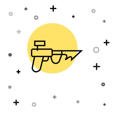 Beyaz arka planda siyah çizgili balıkçı zıpkını ikonu izole edildi. Suyun altında balık yakalamak için balıkçılık üreticileri. Su altı ekipmanları. Rastgele dinamik şekiller. Vektör