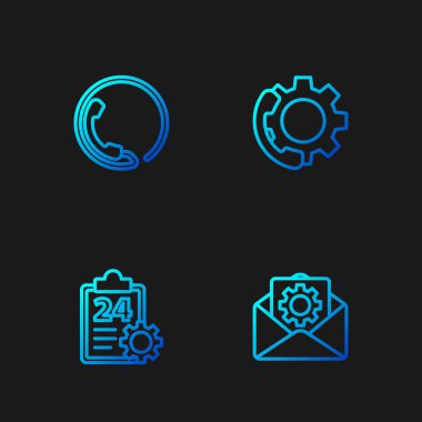 Satır Zarfı ayarlama, 24 saat hizmet ve telefon desteği ile Kontrol Listesi ve. Renk simgeleri. Vektör