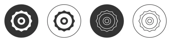 Ícone de lâmina de serra circular preto isolado no fundo branco. Roda de serra. Botão circular. Vetor —  Vetores de Stock