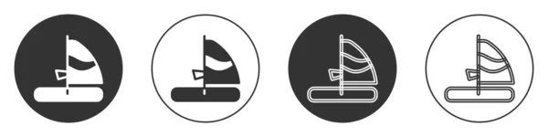 Icono de Windsurf negro aislado sobre fondo blanco. Botón de círculo. Vector — Vector de stock