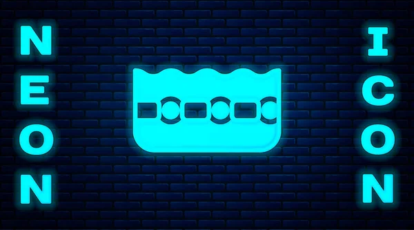 Glowing neon Swimming pool icon isolated on brick wall background. Vector — стоковый вектор