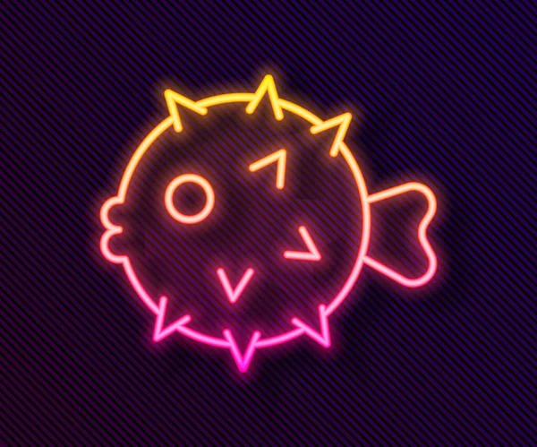 Leuchtende Leuchtschrift Fisch-Igel-Symbol isoliert auf schwarzem Hintergrund. Vektor — Stockvektor
