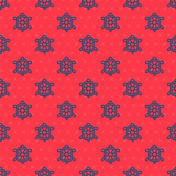 Ligne bleue icône tortue isolé motif sans couture sur fond rouge. Vecteur — Image vectorielle