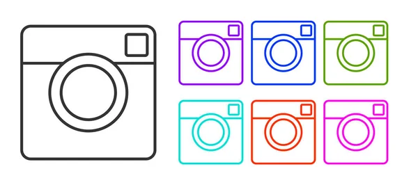 Linea nera icona della fotocamera fotografica isolata su sfondo bianco. Foto camera. Fotografia digitale. Set icone colorate. Vettore — Vettoriale Stock