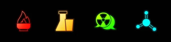 Set Alcohol or spirit burner, Test tube and flask, Radioactive and Molecule icon. Vector —  Vetores de Stock