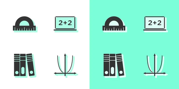 Set Graph, schedule, chart, diagram, Protractor, Office folders and Chalkboard icon. Vector — Image vectorielle