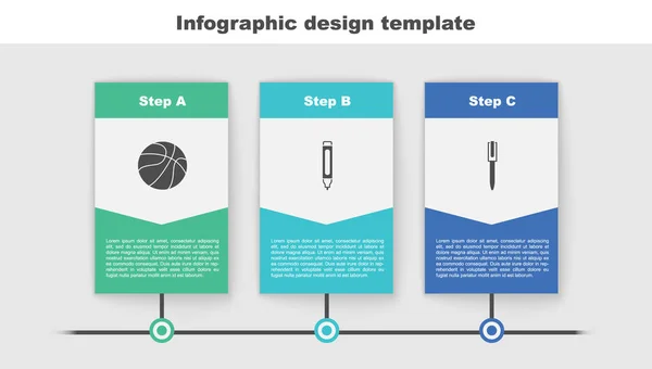 Set Basketball ball, Marker pen and Pen. Business infographic template. Vector — Vettoriale Stock