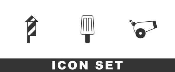 Set Firework rocket, Ice cream and Cannon icon. Vector — ストックベクタ