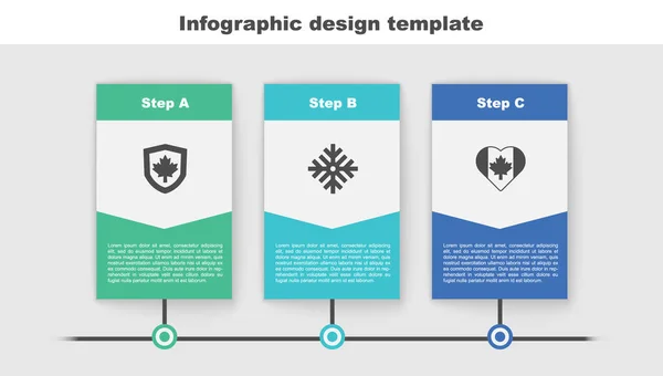 Zet de vlag van Canada op schild, sneeuwvlok en hartvormig. Bedrijfsinfographic sjabloon. Vector — Stockvector