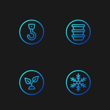 Set hattı Snowflake, bitki tabanlı, endüstriyel kanca ve bowling. Renk simgeleri. Vektör