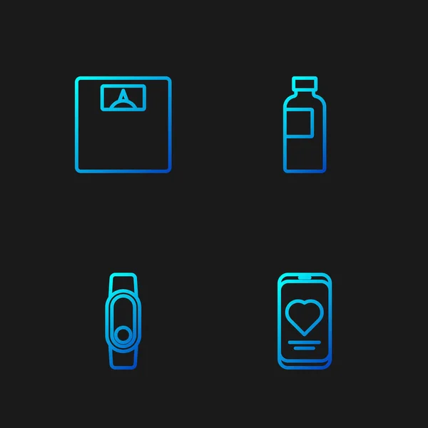Set line Mobile with heart rate, Smartwatch, Bathroom scales and Fitness shaker. Gradient color icons. Vector — стоковый вектор