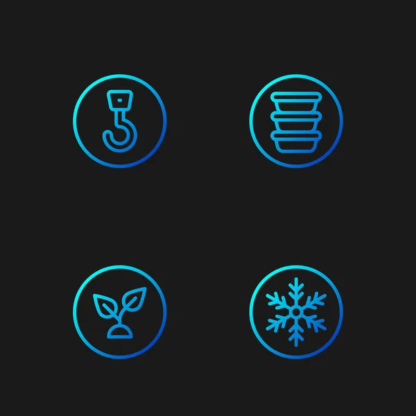 Set line Snowflake, Plant based, Industrial hook and Bowl. Gradient color icons. Vector — 스톡 벡터