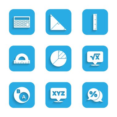 Pasta grafiği bilgisini, XYZ koordinat sistemini, indirimli yüzde etiketini, x kabartmasının kare kökünü, altkümelerini, matematiğini, alt kümesi b 'yi, Protractor, cetvel ve hesap makinesi simgesini ayarla. Vektör