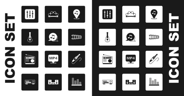 Set Location μουσική σημείωση, μουσική σημείωση, τόνος, κιθάρα, μίξερ ήχου ελεγκτή, Xylophone, Tambourine, Audio Jack και Radio εικονίδιο. Διάνυσμα — Διανυσματικό Αρχείο