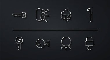 Hat anahtarı, levye, anahtarlar, kilit ve kırık kilit simgesi. Vektör