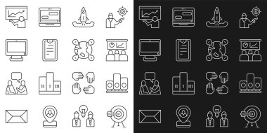 Satır Hedefini ok, Sıralama Yıldızı, Eğitim, Sunum, Roket, Pano Kontrol Listesi, Bilgisayar İzleyicisi ve Dünya Simgesinin Konumu ile Ayarlayın. Vektör