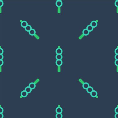 Ahşap çubuk simgesinde çizgi köfteleri mavi arka planda izole edilmiş pürüzsüz desen. Etli şiş. Vektör