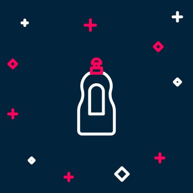 Bulaşık deterjanı ikonu mavi arka planda izole edilmiş. Bulaşık yıkamak için sıvı deterjan. Renkli taslak konsepti. Vektör