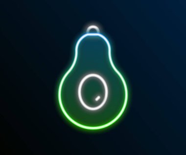 Parlayan neon hattı Avocado meyve simgesi siyah arkaplanda izole edildi. Renkli taslak konsepti. Vektör