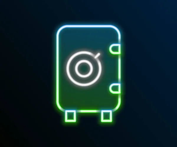 Zářící neonová čára Bezpečná ikona izolovaná na černém pozadí. Dveře zabezpečí bankovní trezor s kombinovaným zámkem. Spolehlivá ochrana údajů. Barevný koncept. Vektor — Stockový vektor