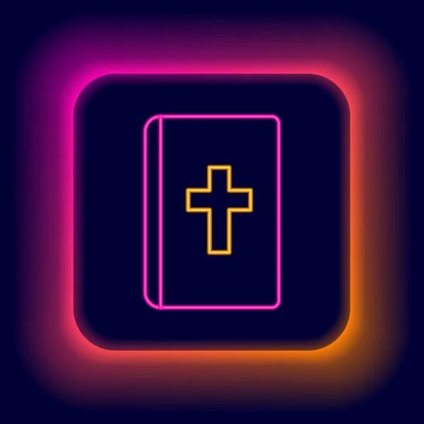 Gloeiende neon lijn Heilige bijbel boek pictogram geïsoleerd op zwarte achtergrond. Kleurrijk concept. Vector — Stockvector