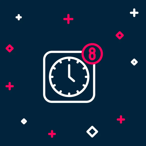 Línea Alarma reloj aplicación smartphone icono de interfaz aislado sobre fondo azul. Concepto de esquema colorido. Vector — Vector de stock