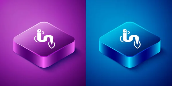 Isometric Eel fish icon isolated on blue and purple background. Square button. Vector — Vetor de Stock