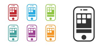Siyah Akıllı Telefon, beyaz arkaplanda izole edilmiş bir cep telefonu simgesi. Simgeleri renklendirin. Vektör