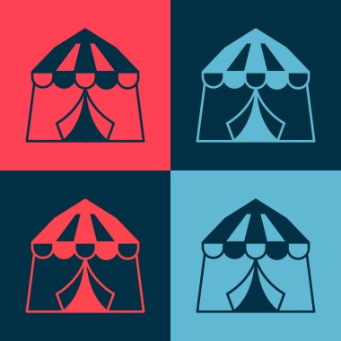 Pop Art Circus çadır simgesi renk arkaplanında izole edilmiş. Karnaval kamp çadırı. Eğlence parkı. Vektör
