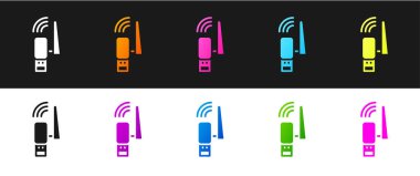 Usb kablosuz adaptör simgesini siyah ve beyaz arkaplanda izole et. Vektör