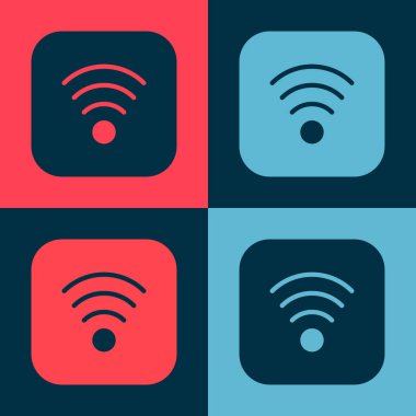 Pop art Wi-Fi kablosuz internet ağı sembolü renk arkaplanında izole edildi. Vektör
