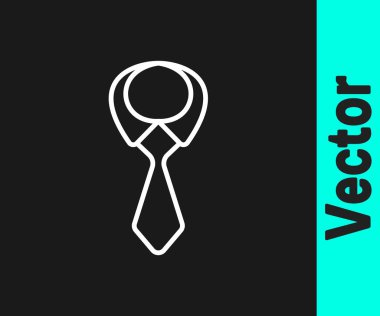 Beyaz çizgi kravat simgesi siyah arkaplanda izole edildi. Boyunbağı ve boyun bezi sembolü. Vektör