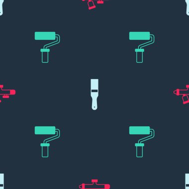 Sprey boya tabancasını, fırçayı ve silindiri kusursuz desene ayarlayın. Vektör