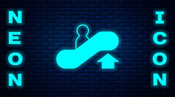 Glowing neon Escalator up icon isolated on brick wall background. Vector — Vettoriale Stock