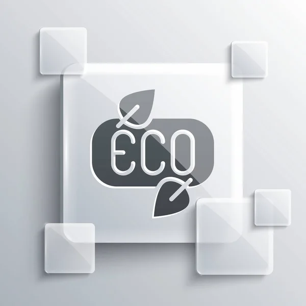 Icona simbolo Foglia grigia Eco isolata su sfondo grigio. Bandiera, etichetta, etichetta, logo, adesivo per eco verde. Pannelli di vetro quadrati. Vettore — Vettoriale Stock