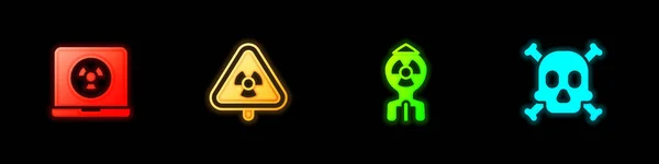Set Nuclear laptop, Triangle with radiation, bomb and Bones and skull warning icon. Vector —  Vetores de Stock