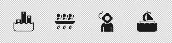 Set Winner podium, Canoe rowing team sports, Aqualung and Yacht sailboat icon. Vector — ストックベクタ