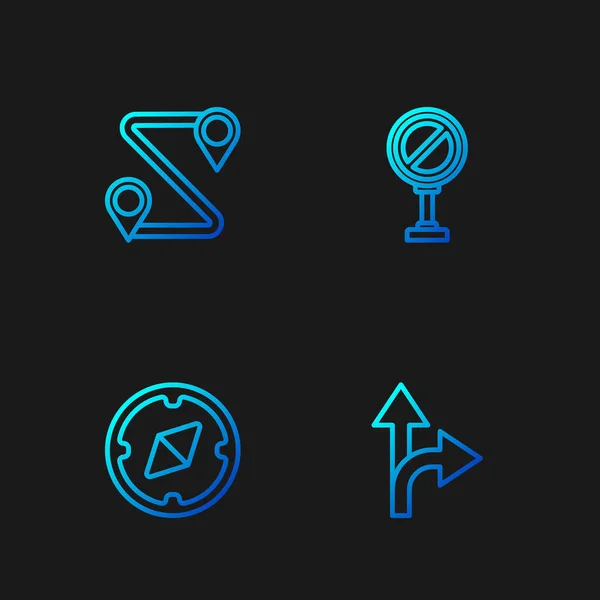 Set line Road traffic sign, Compass, Route location and Stop. Gradient color icons. Vector — Vetor de Stock
